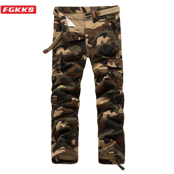 

fgkks brand men casual pants new men's fashion wild straight full length pants camouflage multi-pocket cargo male, Black