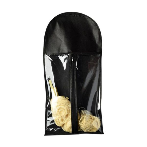 

portable hair extensions wigs storage bags holder case dustproof protector pouch with clip, Brown