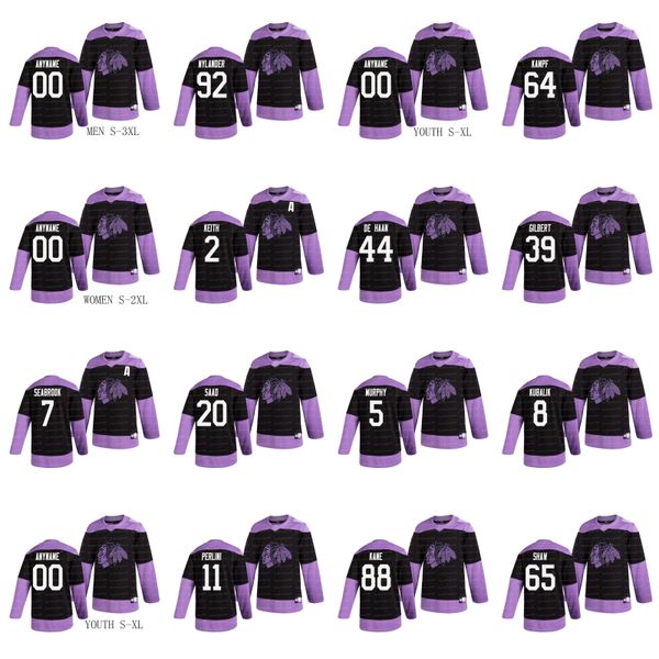 

chicago blackhawks 5 connor murphy 6 olli maatta 40 robin lehner dominik kubalik black hockey fights cancer practice jersey men women youth, Black;red