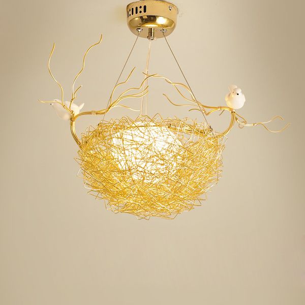 

personality dining room lamp modern minimalist led pendant lighting fixtures creative bird's nest aluminum hanging hall lights bar bedr