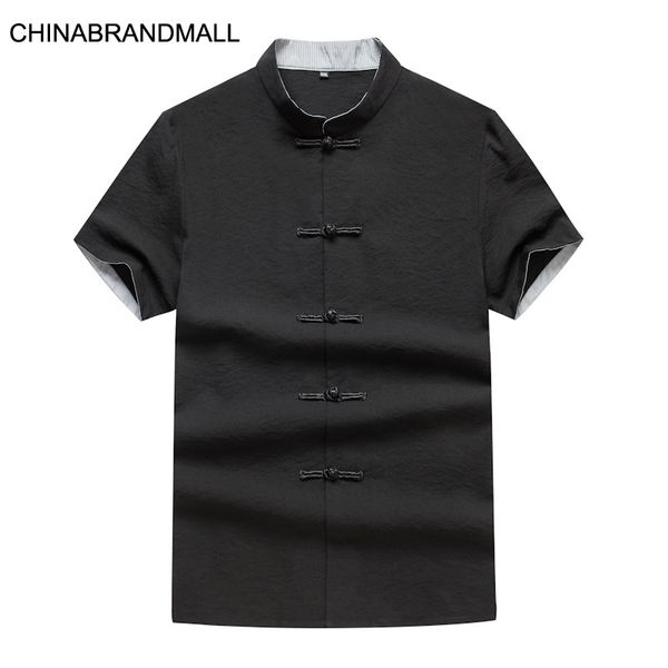 

men short sleeve shirt male big size plus fat plus loose fat shirt li collar half sleeve china wind, Gray