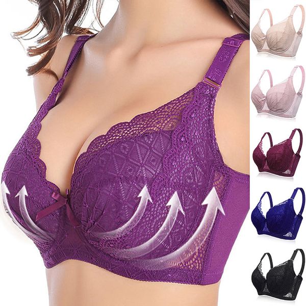 

плюс размер бюстгальтера push up sexy minimizer lace грудастая бюстгальтеры для женщин, лук полная чаша 4 крюк и глаз регулируемый ремень ко, Red;black