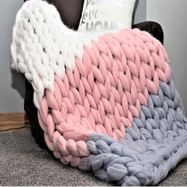 

new hand-knitted thread blanket splicing colors hand weaving wool knited blankets mosaic color super soft for winter gifts