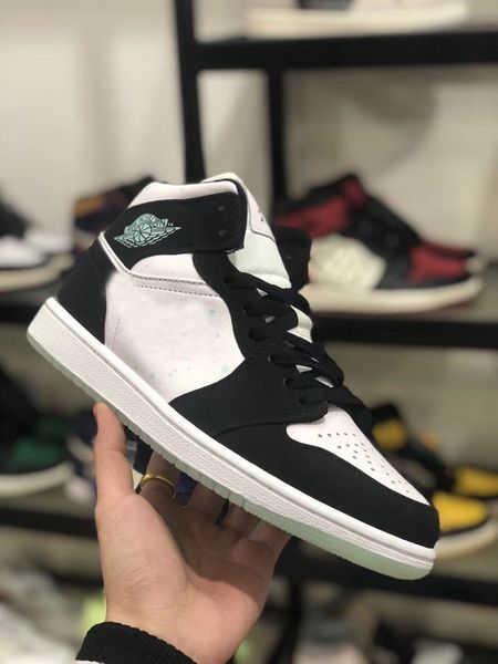 

2019 new 3m luminous 1 luminous panda splashing ink 2019 mens basketball shoes 1 backboard sport sneaker trainer men sneakers trainers bq6