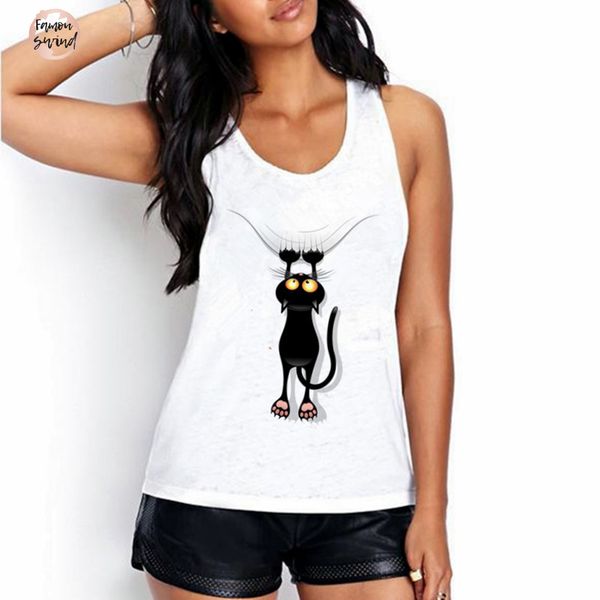 

женщины shirt top shirt мода cat kawaii cartoon harajuku печать рукава o шея женщина white tank tops лето bx255