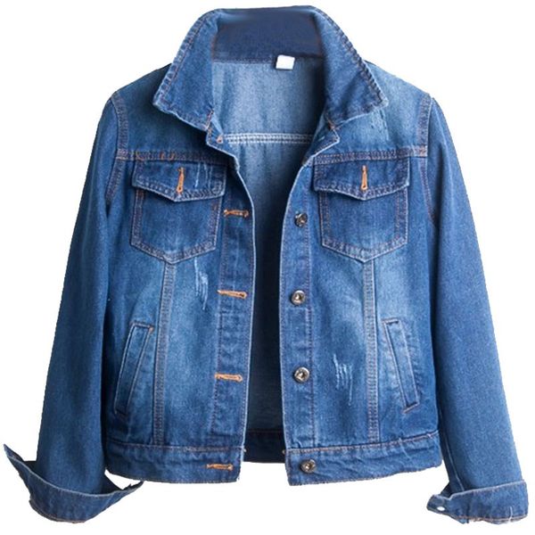 

plus size ripped hole jean jacket light blue bomber cropped denim jackets long sleeve casual denim overcoat, Black;brown