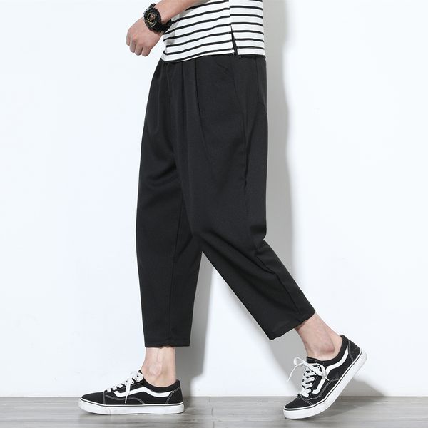 

linen pants men plus fertilizer xl trend loose harem pants fashion casual nine summer thin section, Black