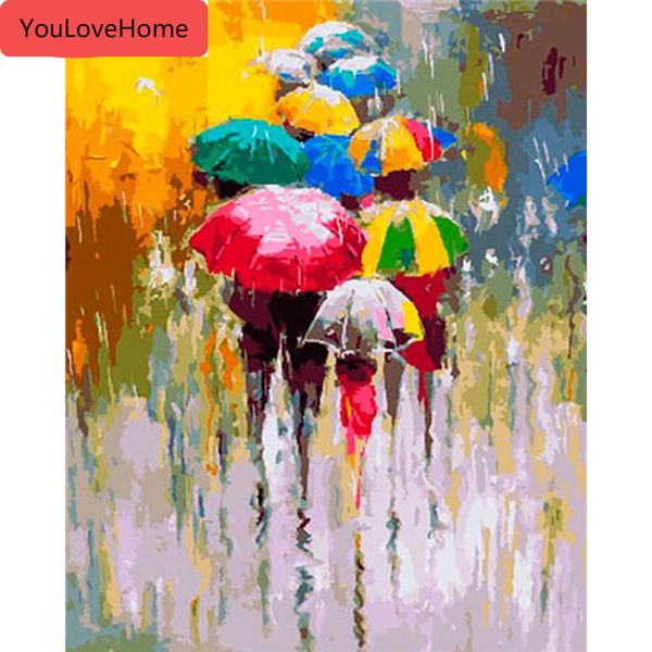 

раскраска по номерам дождь пейзаж наборы рисунок холст diy ручная роспись картины маслом искусство подарок домашний декор