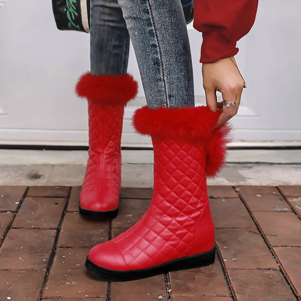 

dilalula popular snow boots faux fur increased heels warm fur inside solid winter boots female shoes woman, Black