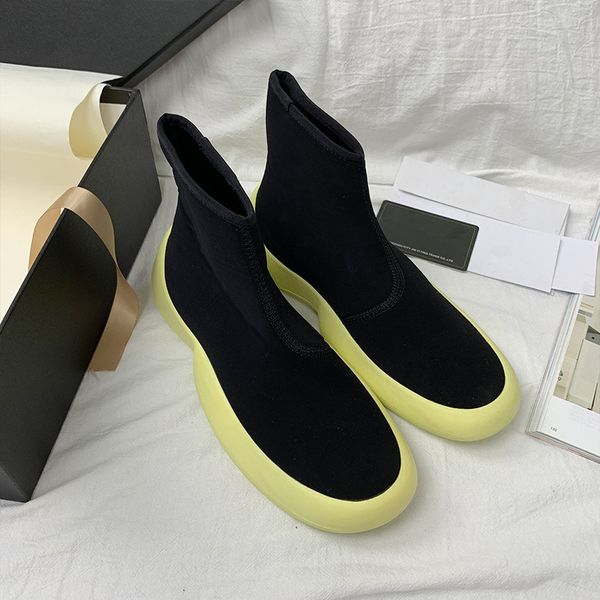 

chic knitting boots women slip on shoes women runway botas mujer elastic bota feminina casual botines mujer 2020 autumn footwear, Black