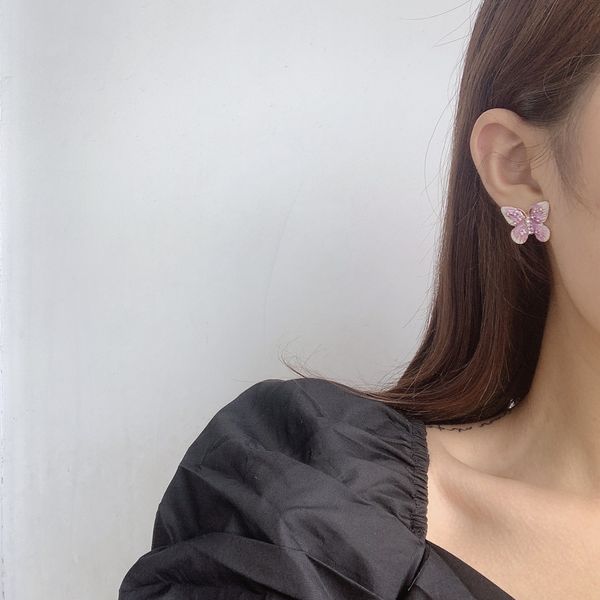 

2020 new korea purple buttefly stud earrings for women crystal butterfly earring charms jewelry femme brincos, Golden;silver