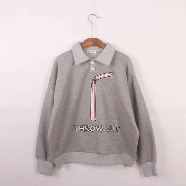 

korean fashion spring autumn new oversized women pullover sweatshirt long sleeve turn-down loose hoodie, Black
