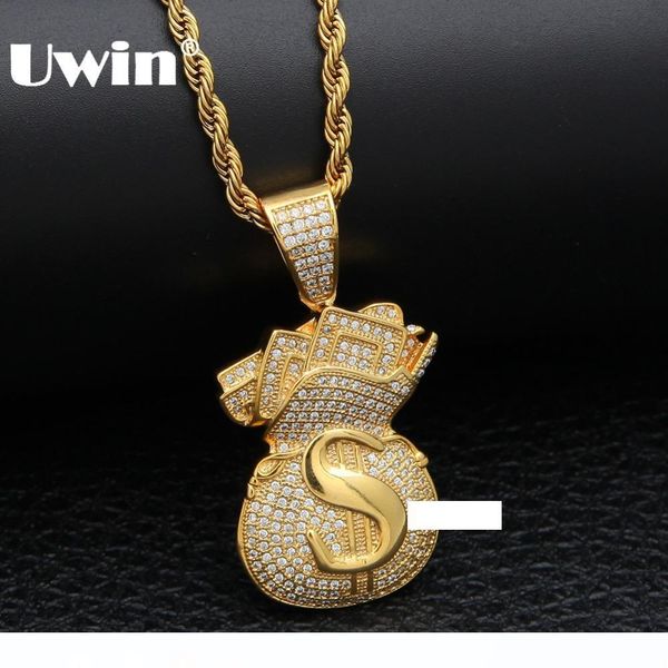 

uwin сша деньги сумка ожерелье полная bling фианитами iced out золотые цепочки серебро золото цвет hiphop ювелирных изделий для мужчин, Silver