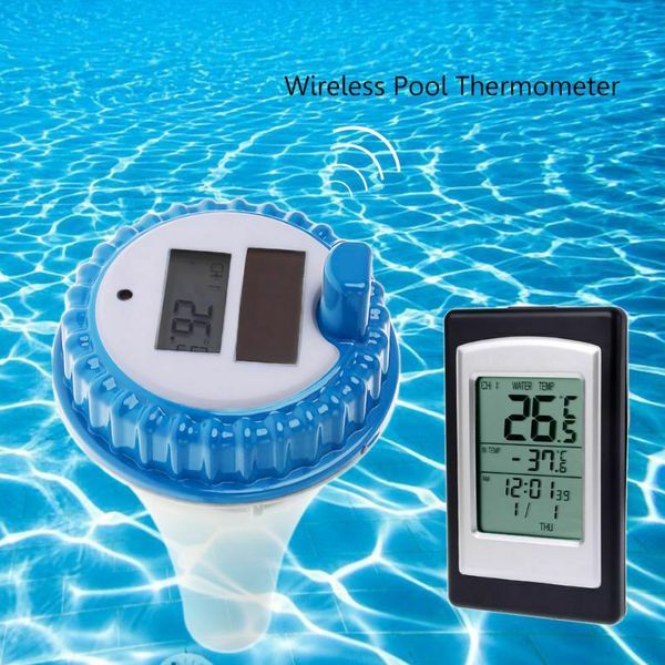 

solar energy digital wireless swimming pool thermometer spa floating temperature meter time alarm spa tub supplies