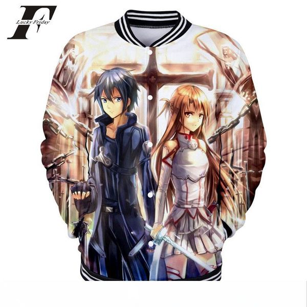 

2018 sword art online 3d аниме принт бейсбол куртка бомбер куртка женщины мужчины зимняя куртка пальто хит хоп толстовка, Black;brown