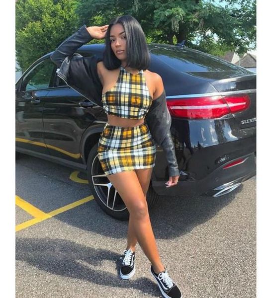 

сексуальная печать плед женские 2 шт. платья тонкий летний рукавов контрастный цвет короткие наборы повседневная женская одежда, White