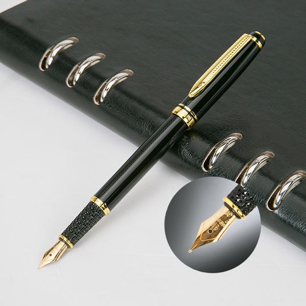 

luxury hero fountain pens 0.5mm fine nib gold clip metal black wave carved gift pen with original box business gift