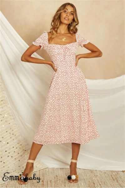 

womens boho dress polka dot party cocktail ladies clubwear sundress summer ladies short sleeve sundress femme dot split vestidos, Black;gray