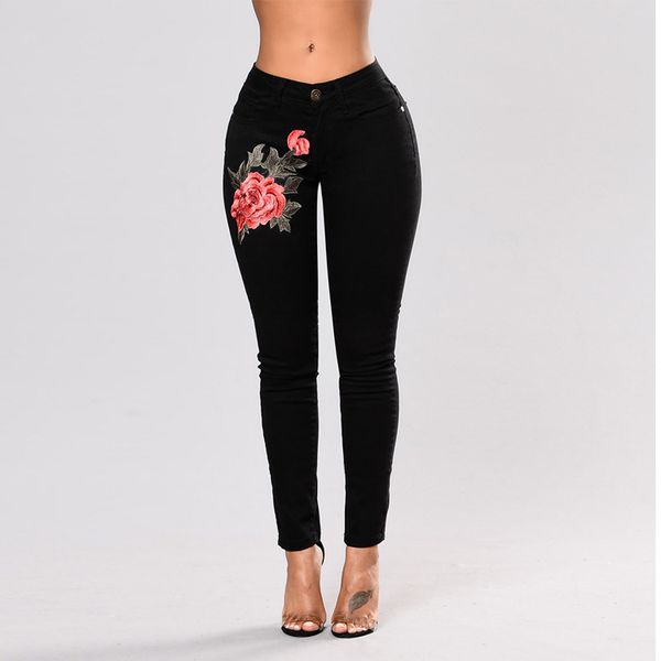 

2018 jeans woman casual stretch embroidered denim pants high waist black jeans skinny trousers, Blue