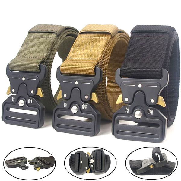 

tactical belt army metal buckle nylon belts men jeans belt special forces survival hunting waist strap 3 style, Black;gray