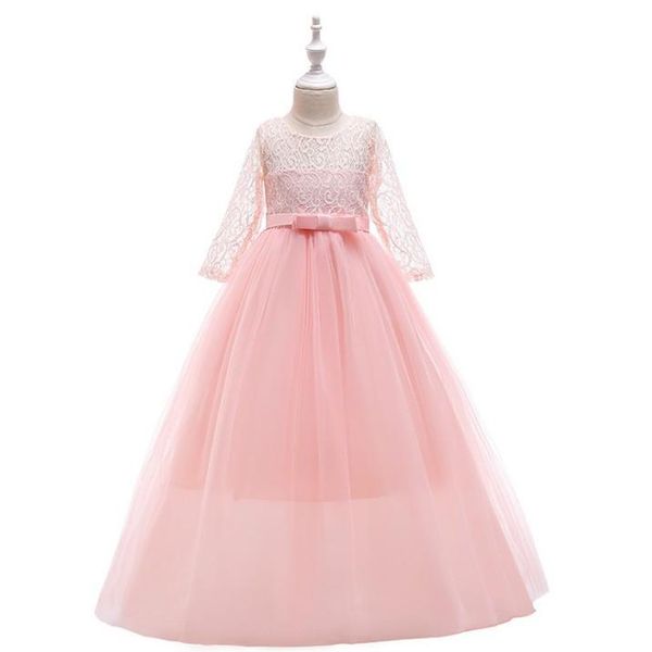 

8 colors teeager girls sale elegant ball gown dresses fashion long sleeve lace patchwork tulle dress for wedding party kids dress, Red;yellow