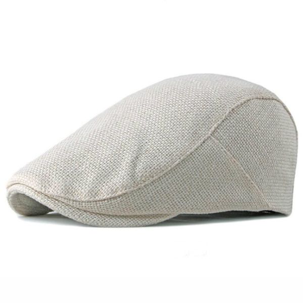 

vintage breathable linen flat cap plain summer men beret hat vintage blank ivy newsboy cap retro cabbie peaked gatsby chapeau, Blue;gray