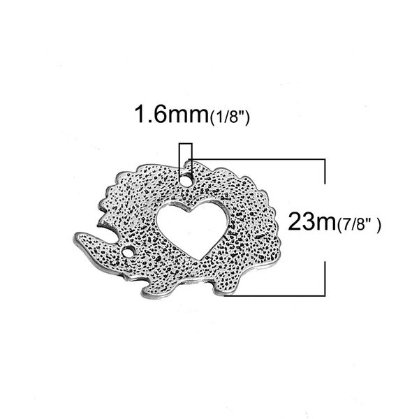 

doreenbeads zinc based alloy charms heart hedgehog animal antique silver color jewelry accessories for jewelry making, 5 pieces