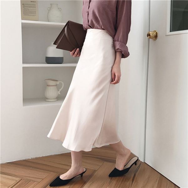 

summer elegant street lady high waist women long skirt solid a-line faldas mujer female maxi slim jupe femme saia longa skirts, Black