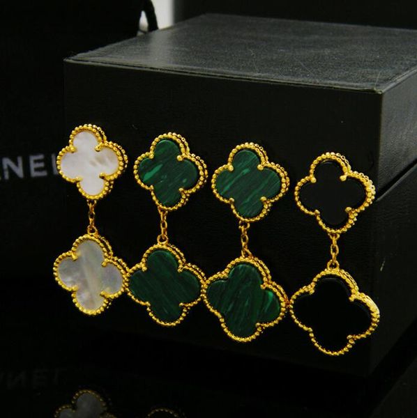 

горячая мода бестселлер натуральная раковина цветок серьги медь покрытием с 18k агат 4 цветок для женщин серьги ювелирные изделия, Golden;silver