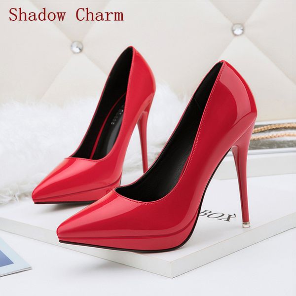 

women shoes pointed toe pumps patent leather dress high heels boat wedding high heels wedding shoes, Black