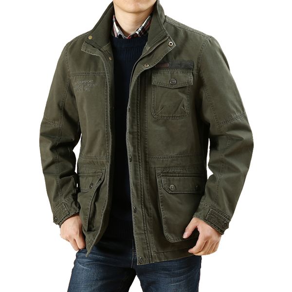 

men's jackets autumn coat mid length collared jacket men large size loose casual cotton multi-bag work outdoort black gg50jk, Black;brown