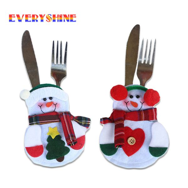 

4pcs christmas decoration kitchen cutlery suit silveware holders porckets knifes folk bag snowman shaped christmas ornament sd9