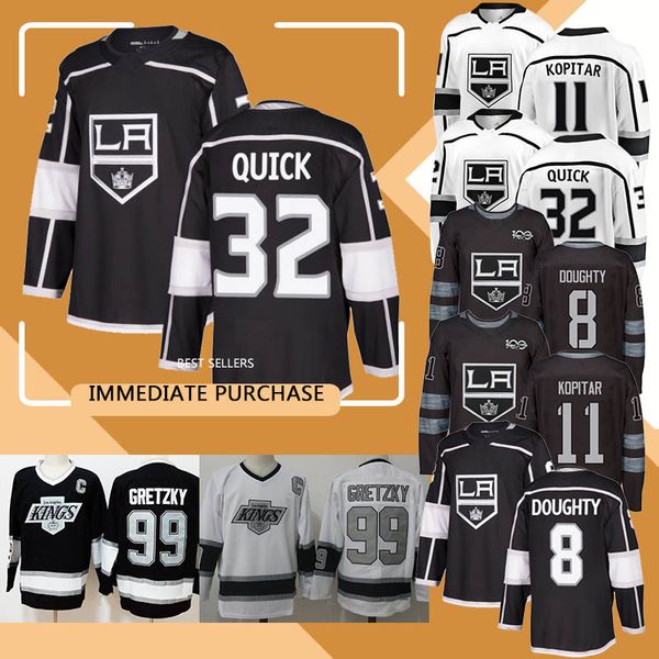 

8 drew doughty kings 11 anze kopitar 32 jonathan quick 99 wayne gretzky stitched black hockey jerseys, Black;red