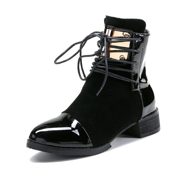 

women suede ankle boots woman genuine leather fashion glitter lace up shoes female zip low heels plus size short boots new botas, Black
