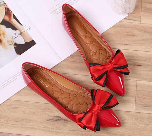 

2019 bowknot women's shoes in spring and autumn with new style flat bottom pointed end shallow mouth @122, Black