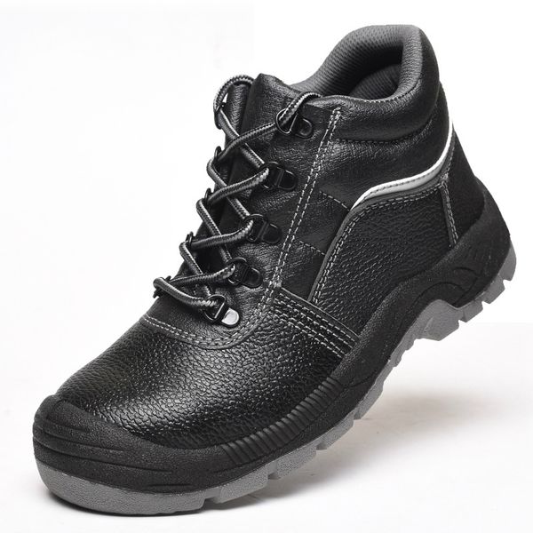 

large size men's fashion steel toe covers work safety boots soft pu leather worker shoes platform security ankle botas masculina, Black