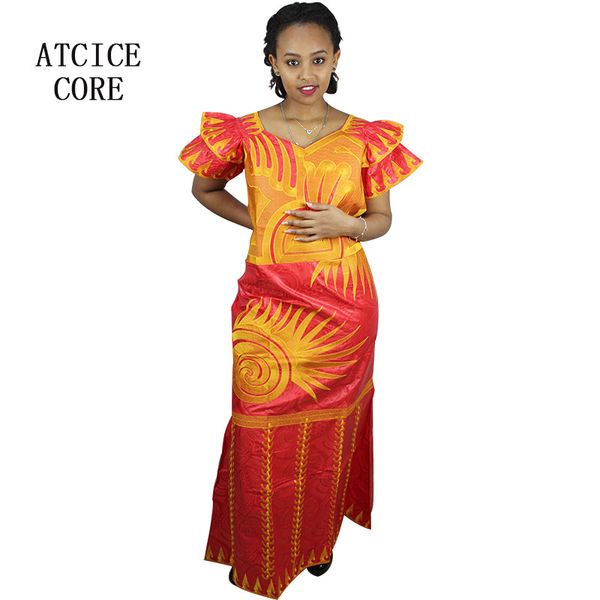 

african dresses for women fashion design new african bazin embroidery design dress long dress with scarf two pcs one set a091#, Red