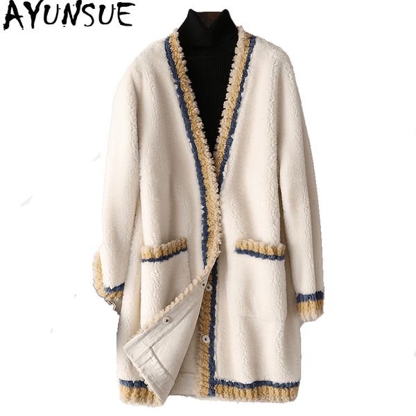 

ayunsue real sheep shearling fur coat female wool coats winter jacket women lamb fur korean long jackets chaqueta mujer my4025, Black