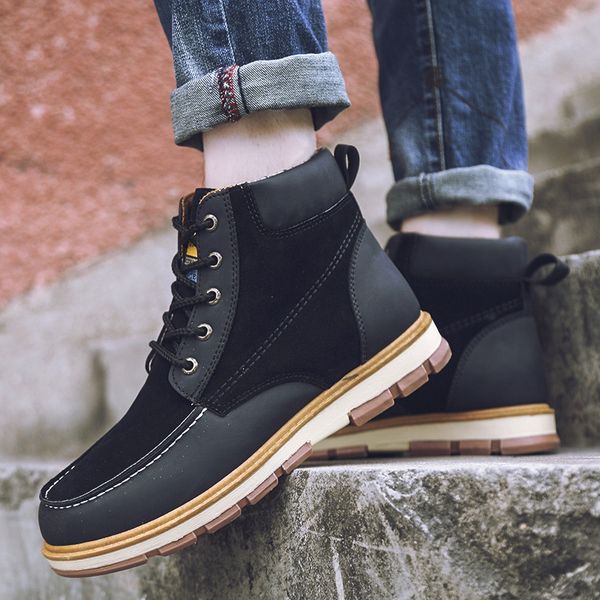 

new high to help large size fashion leather boots tooling shoes casual martin boots men shoes, Black