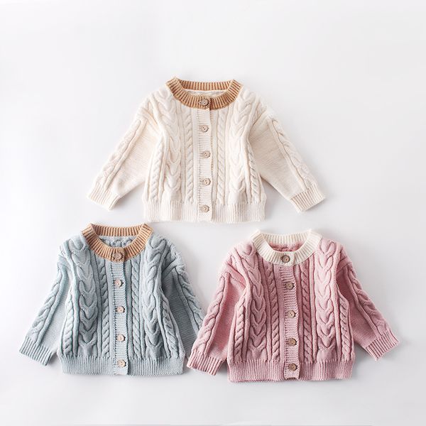 

retail autumn baby girl knitted sweater single-breasted cardigan toddle kids jackets girls coat outwear children clothing boutique clothes, Blue