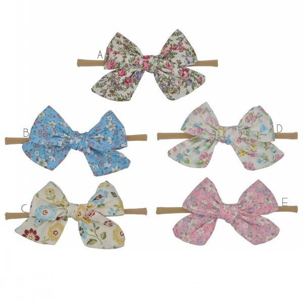 

hair accessories 10pcs/lot 4.3inch hand tied floral bow headband fabric bows nylon baby girl accessory, Slivery;white