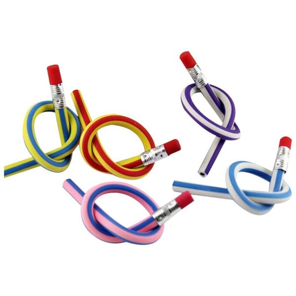 

pack of 12 pcs cute cool novelty flexible bendable soft pencil with eraser office school supplies students children gift (rand
