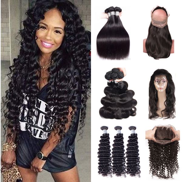 9a Brazilian Deep Wave Human Hair Bundles With 360 Full Lace