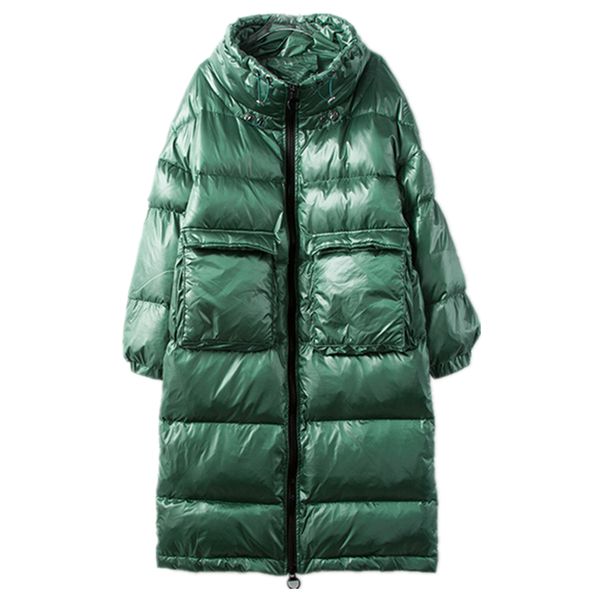 

2020 women long cotton coat winter warm coats down cotton parka stand collar outwear fashion zipper pocket jacket, Black