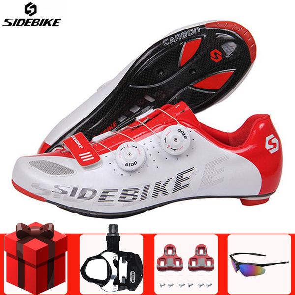 

sidebike carbon fiber road cycling shoes add pedal set sapatilha ciclismo ultralight bicycle self-locking bike men sneakers, Black