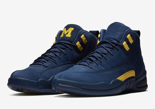 

new 12 michigan mens basketball shoes 12s michigan vachetta tan sneakers wholesale for sale us 7-13 come with box, Black