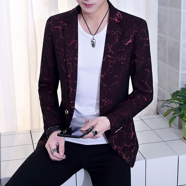

ho new man in the fall of 2019 printed leisure long-sleeved suit youth shadow of cultivate one's morality handsome suit, White;black