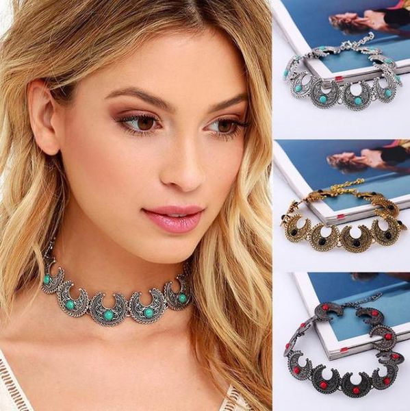 

2019 women chokers necklace retro bohemia ox horn design necklace jewelry collares de moda 2019 5045#1, Golden;silver