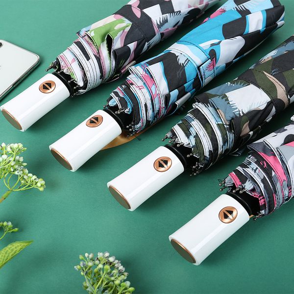 

camouflage automatic umbrella for men women 10 bones tougher windproof sunscreen umbrella three folding sunny rainy umbrellas