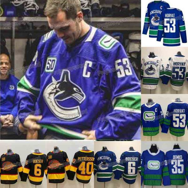 

mens 53 bo horvat with c patch jersey vancouver canucks alexander mogilny thatcher demko brock boeser elias pettersson ice hockey jerseys, Black;red